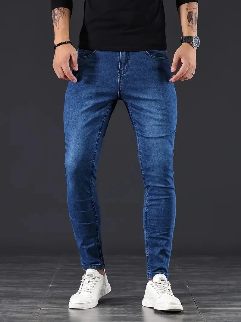 Y2k Mens Streetwear Jeans Blue Black Skinny Pants Fashion Harajuku Classic Elastic Cotton Slim Denim Pants Men clothing New