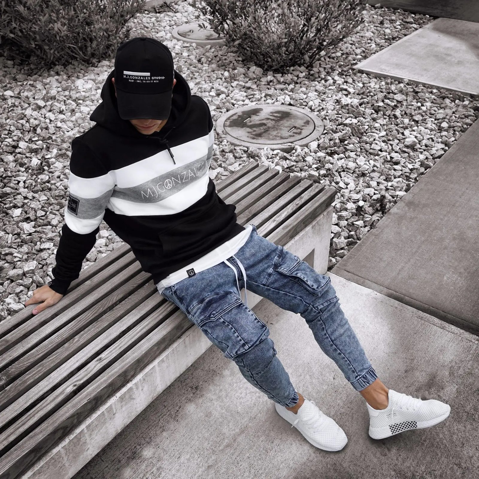 European and American New Style Slim-fit Jeans for Men, Long Pants, Hip Hop Multi-pocket Cuffed Elastic Waist Slim-fit Pants