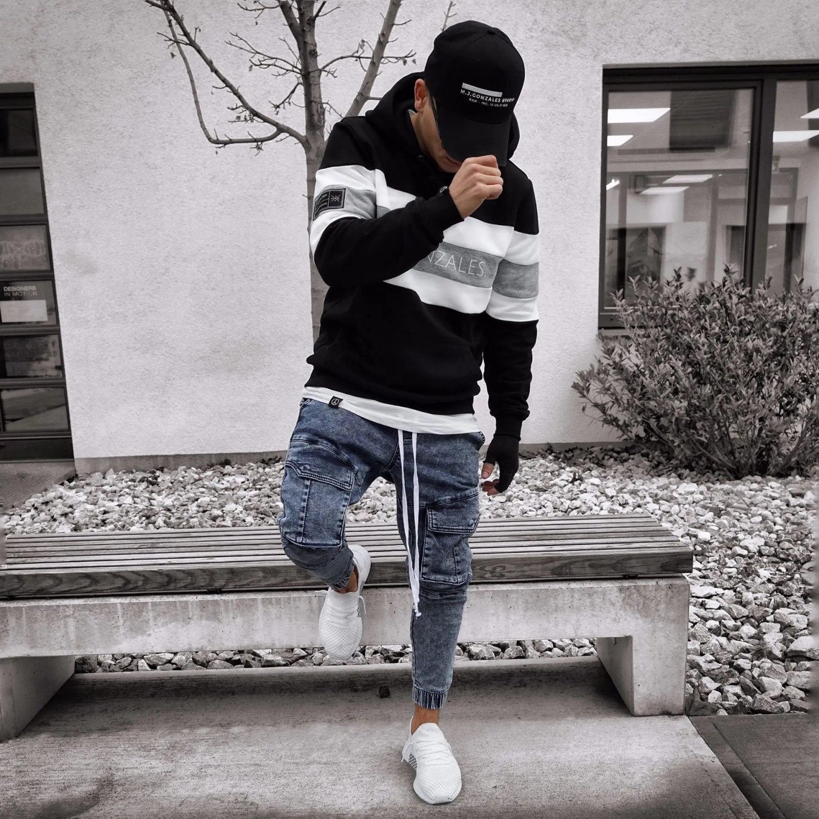 European and American New Style Slim-fit Jeans for Men, Long Pants, Hip Hop Multi-pocket Cuffed Elastic Waist Slim-fit Pants