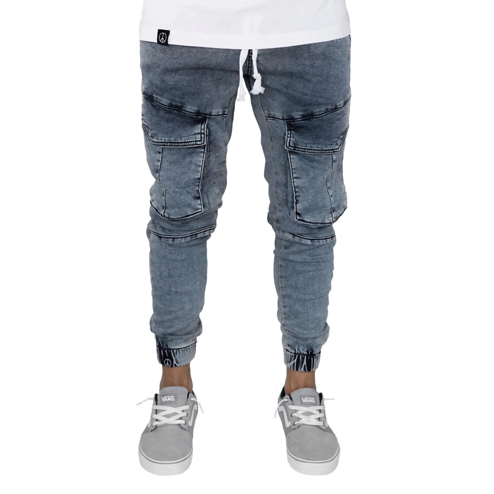 European and American New Style Slim-fit Jeans for Men, Long Pants, Hip Hop Multi-pocket Cuffed Elastic Waist Slim-fit Pants