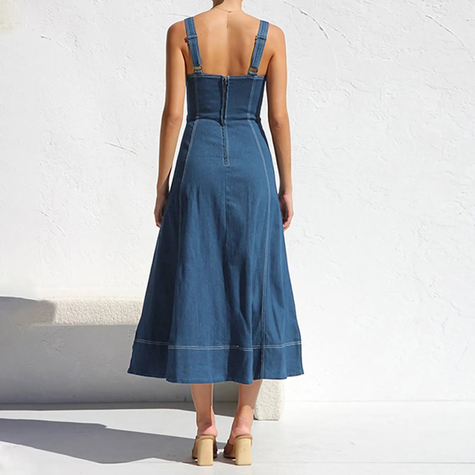 Casual Jeans Dresses For Summer Women Denim Suspender Dress Vintage Fashion Button Decoration Elegant Style Formal Party Vestido
