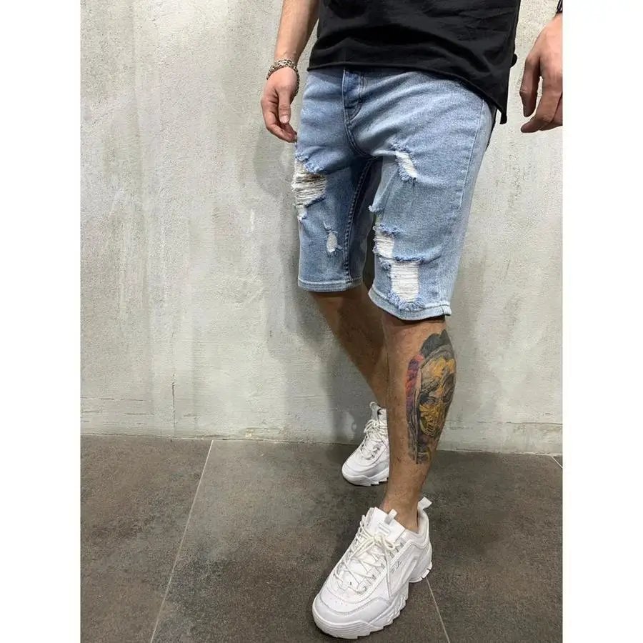 Men's Shorts Summer New Fashion Casual Slim Fit Stretch Shorts High Quality Stretch Denim Shorts Trendy YouthRipped Shorts Jeans