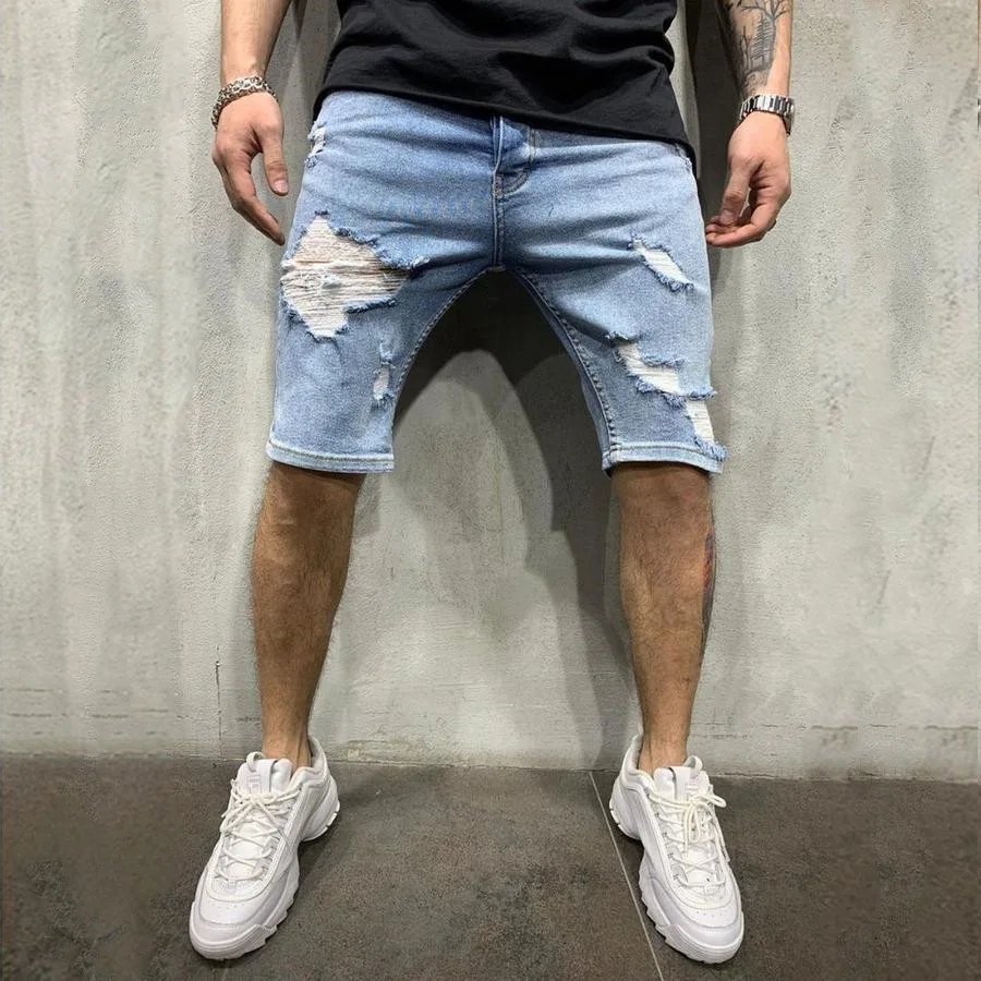Men's Shorts Summer New Fashion Casual Slim Fit Stretch Shorts High Quality Stretch Denim Shorts Trendy YouthRipped Shorts Jeans