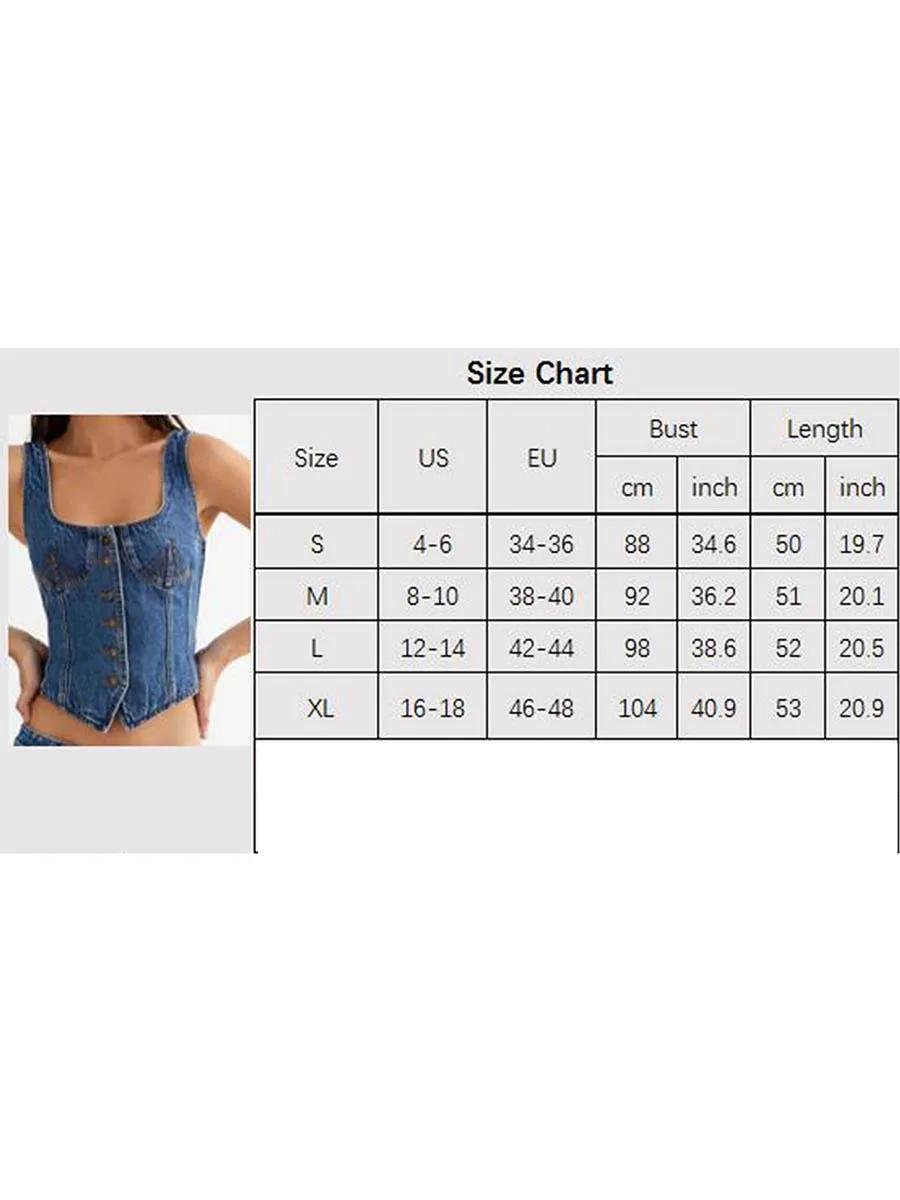 Women's Denim Tank Tops Slim Square Neck Sleeveless Backless Button Down Vest for Party Club Streetwear