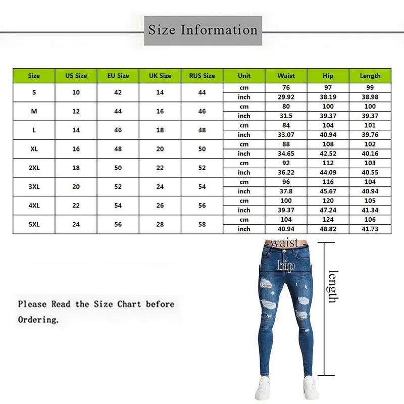 2024 Pencil Pants Elastic Sweatpants Men Fit Solid Ripped Denim Harem Pants Casual Black Blue White Destroyed Jeans Pants