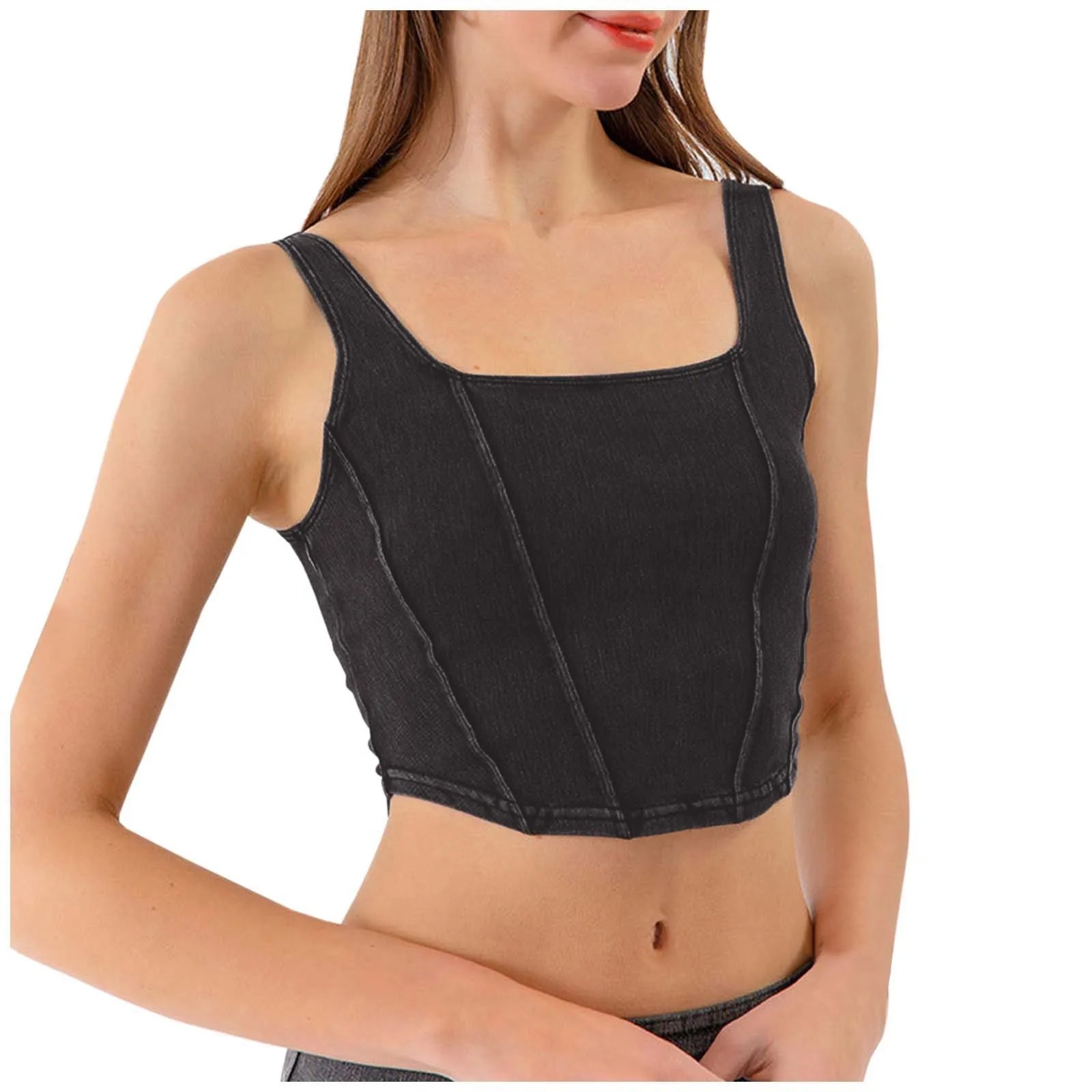 Vintage Denim Tanks Camis For Women Summer Sleeveless Corset Crop Tops Elegant Chic Jean Tank Top Camisoles Y2k Streetwear