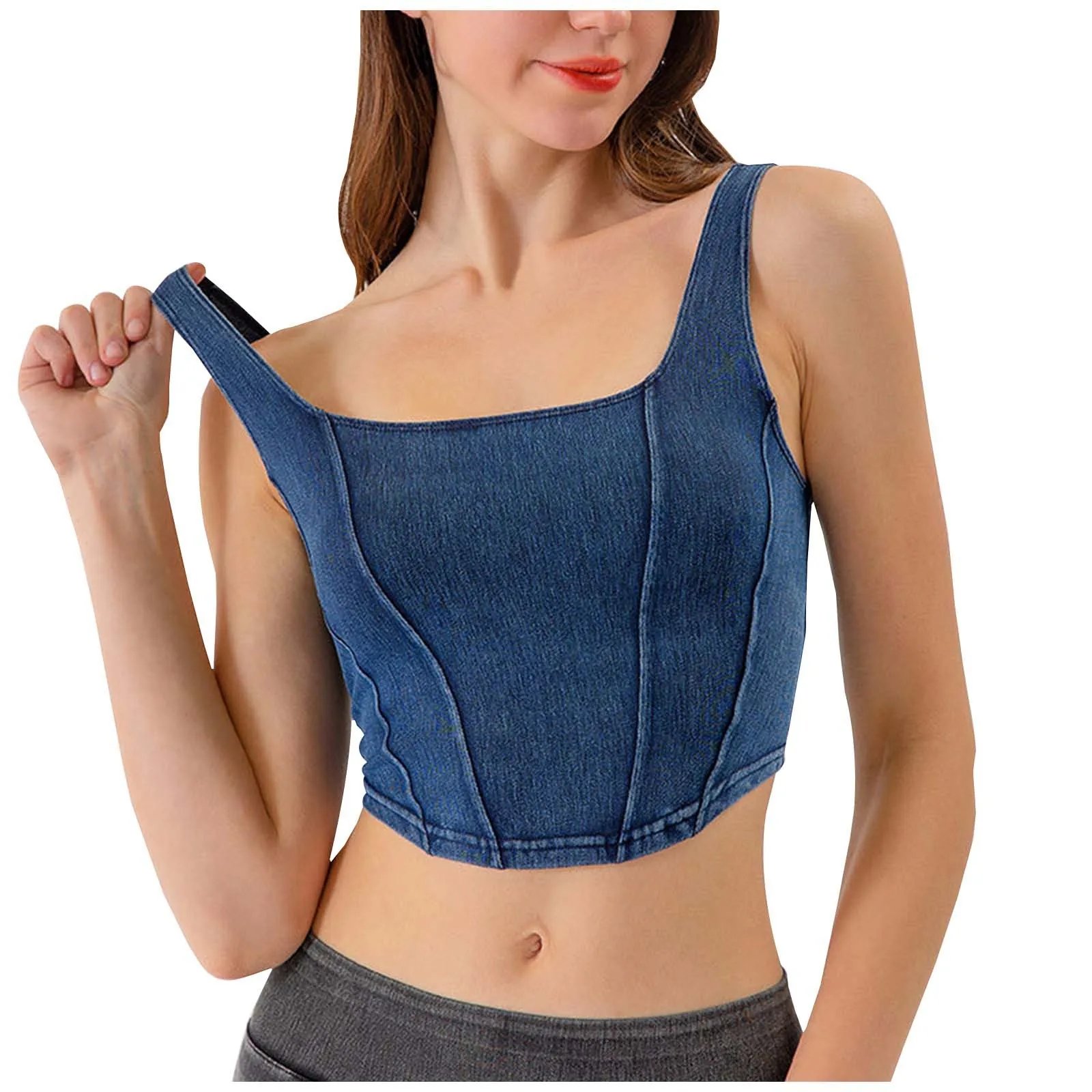 Vintage Denim Tanks Camis For Women Summer Sleeveless Corset Crop Tops Elegant Chic Jean Tank Top Camisoles Y2k Streetwear
