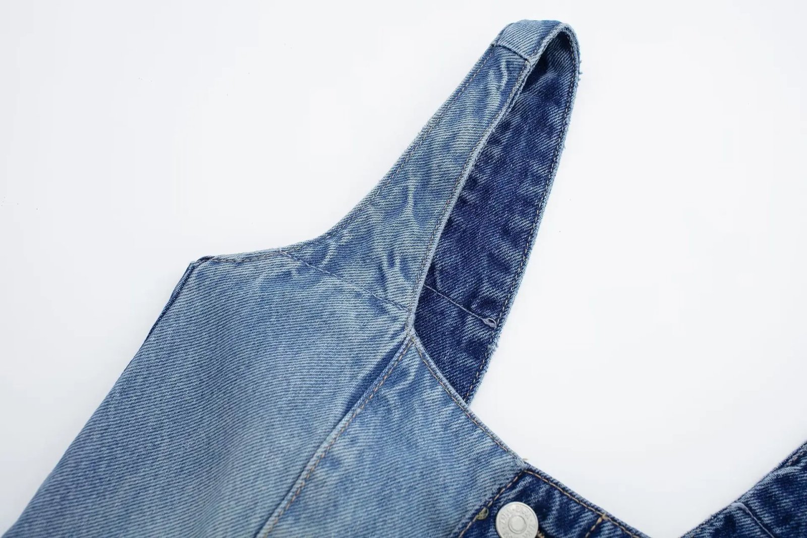 French Womens Patchwork Denim Suspender Top