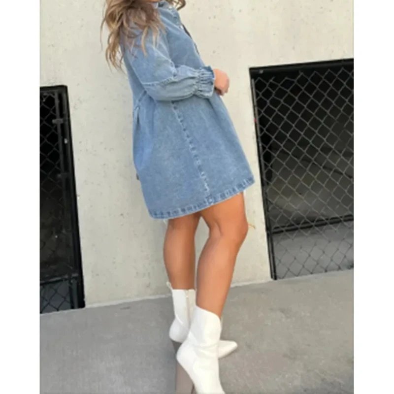 Shirt Dress Denim 2024 New Jeans Dresses Women Loose Casual Turn Down Collar Lantern Sleeve Single Breasted A Line Vestidos