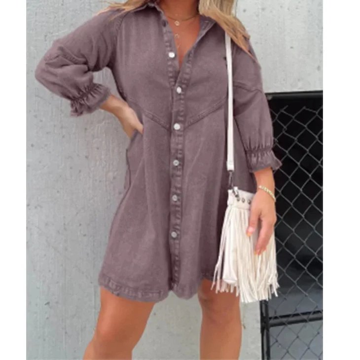 Shirt Dress Denim 2024 New Jeans Dresses Women Loose Casual Turn Down Collar Lantern Sleeve Single Breasted A Line Vestidos