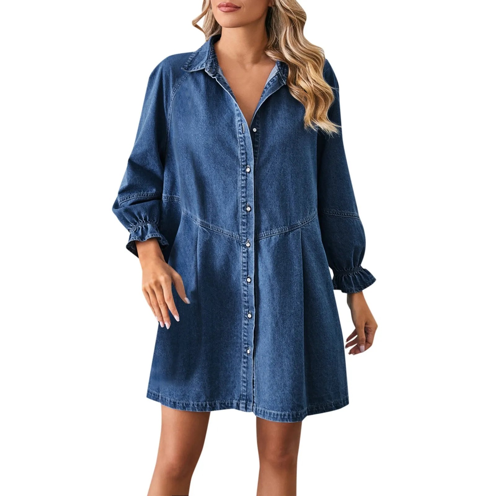 New Vintage Women Denim Dress Korean Fashion Long Sleeve Button Up Casual Midi Jeans Dresses Streetwear Y2K Loose Solid Robe 원피스