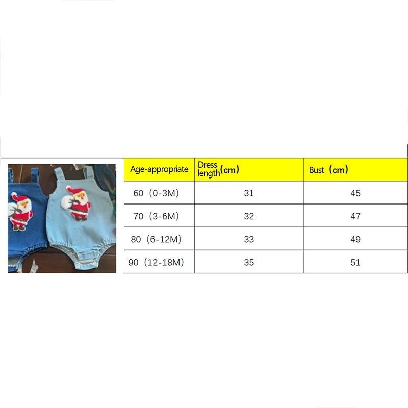 Baby Girls Boys Denim Romper Christmas Tree/Santa Embroidered Sleeveless Straps Bodysuits Overalls Christmas Clothes