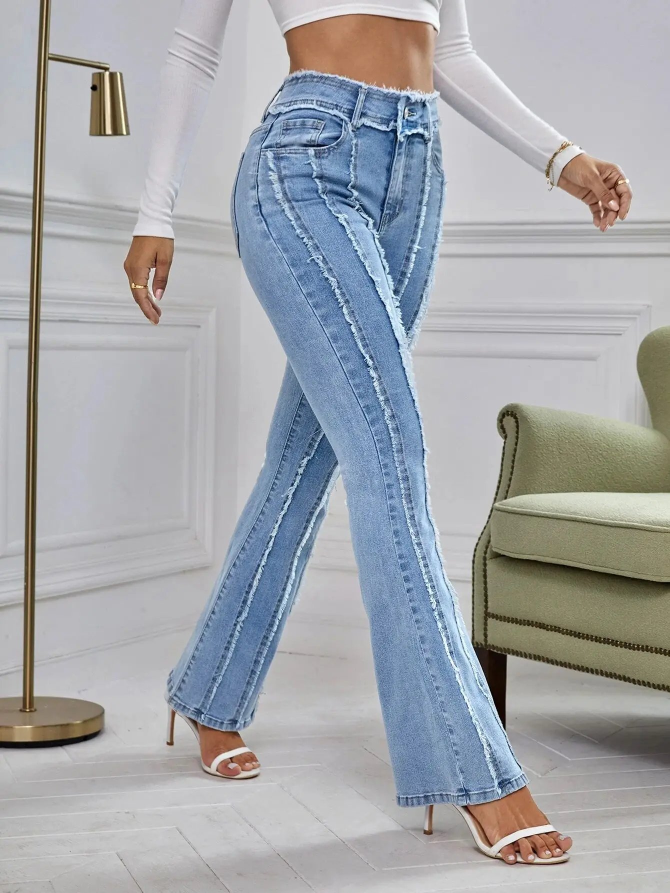 Flare Jeans Women Skinny High Waist Aesthetic Y2k Denim Trousers Vintage Washed Retro Mopping Korean Fashion Street Flash