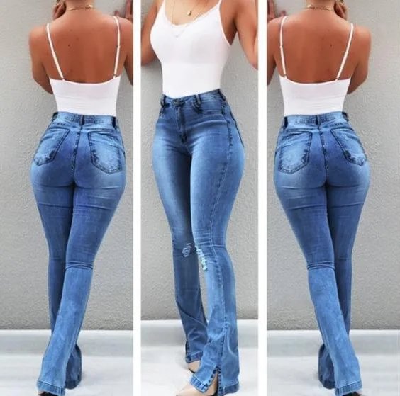 Jeans Flare Pant Women Denim Pencil Long Pants Hip Wrap Elegant Splice Sheath Sexy Trousers High Waist Autumn Slim Fit