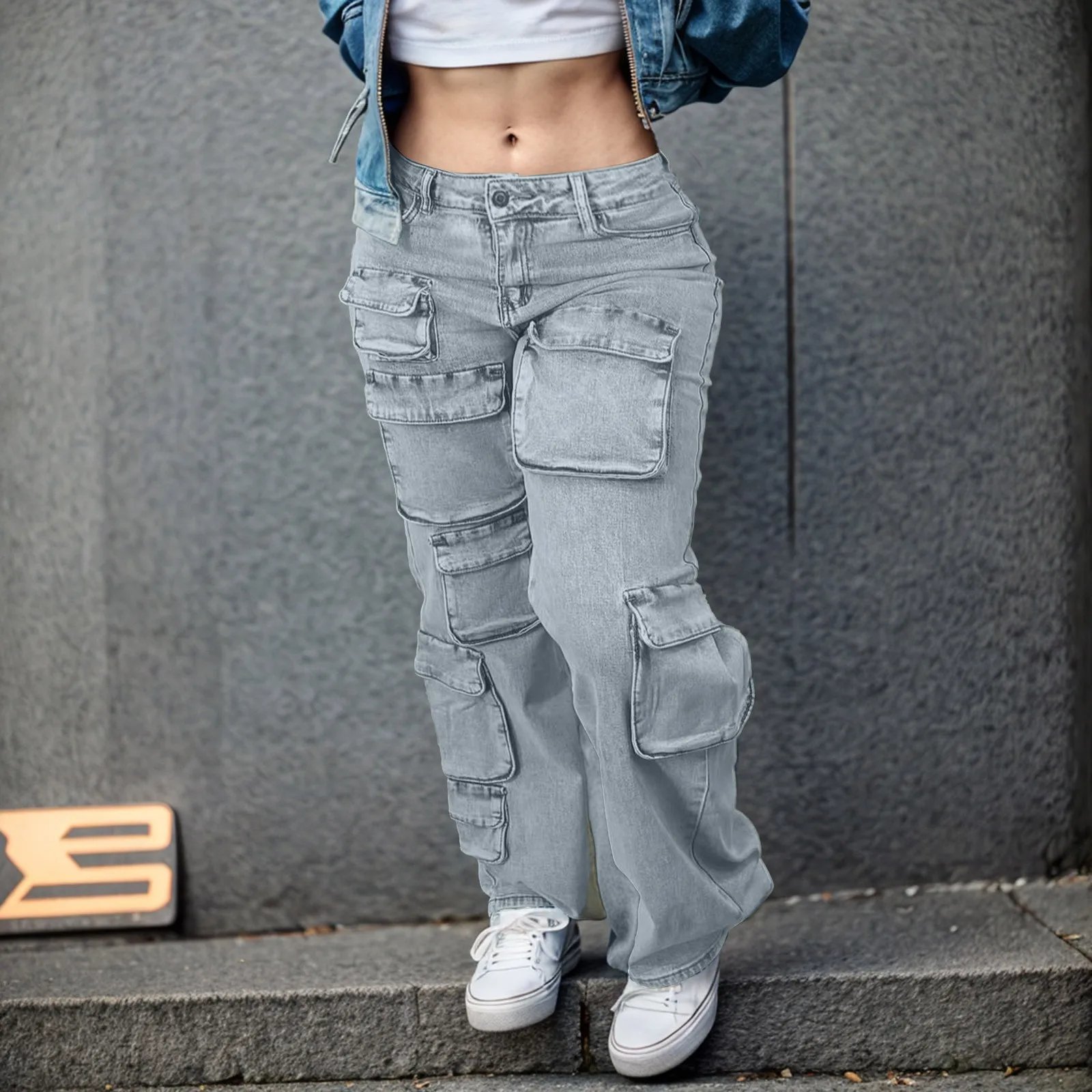 Baggy Jeans Women High Waist Straight Leg Wide Leg Washed Denim Trousers Casual Cargo Jeans Bootcut Jean Pants for Women Sexy