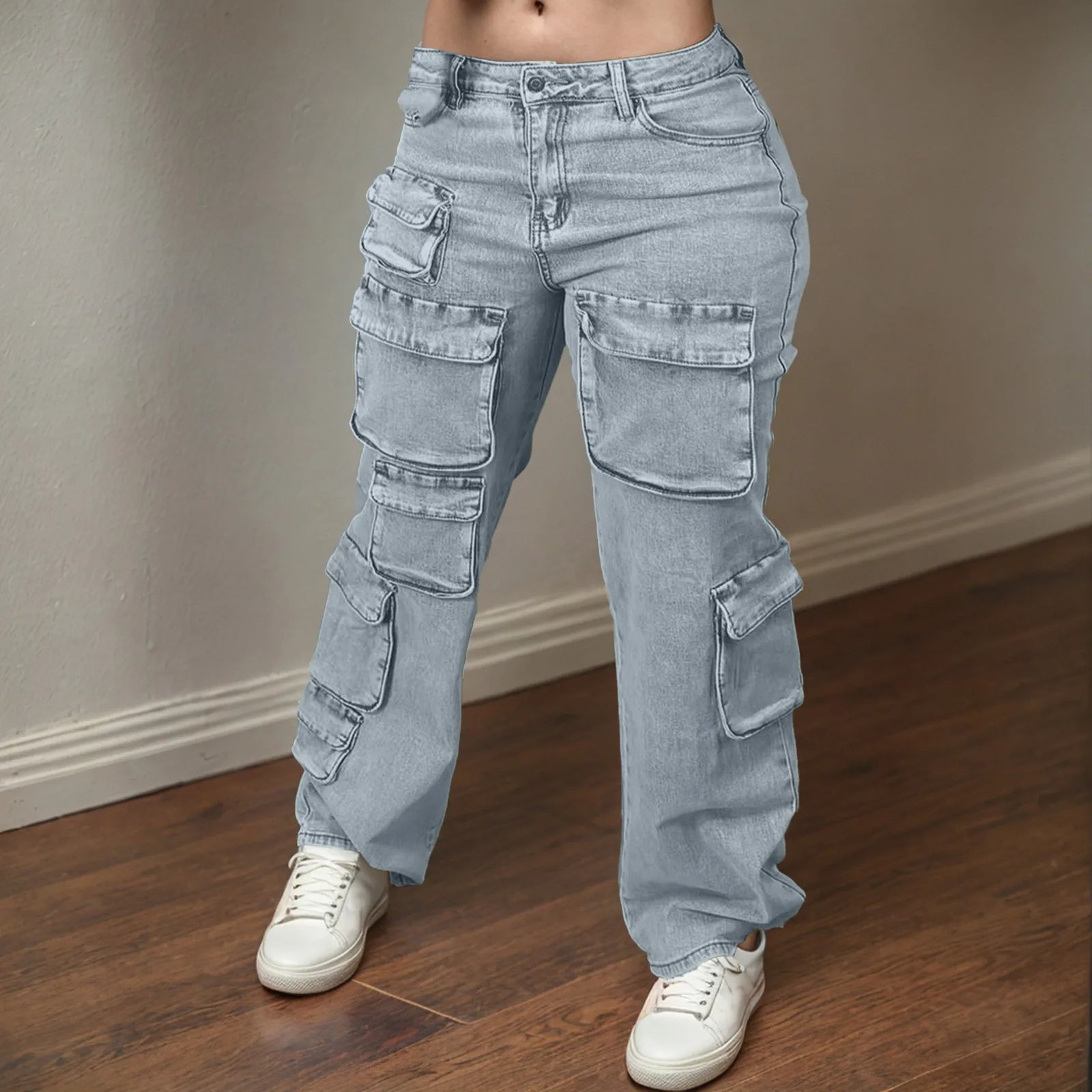 Baggy Jeans Women High Waist Straight Leg Wide Leg Washed Denim Trousers Casual Cargo Jeans Bootcut Jean Pants for Women Sexy