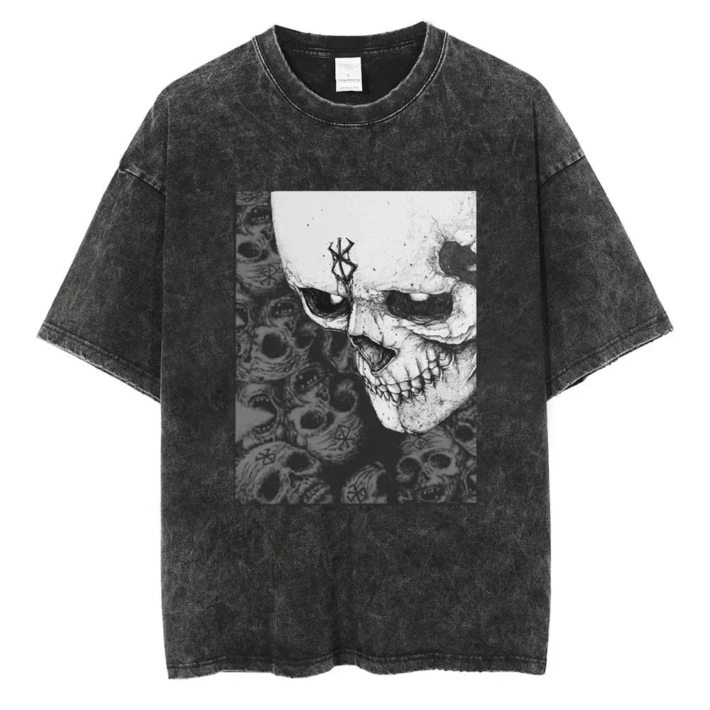 Anime Berserk T Shirt Guts Washed T-Shirt Summer Men Women Casual Loose Short Sleeve Harajuku Cotton TShirt Hip Hop Streetwear