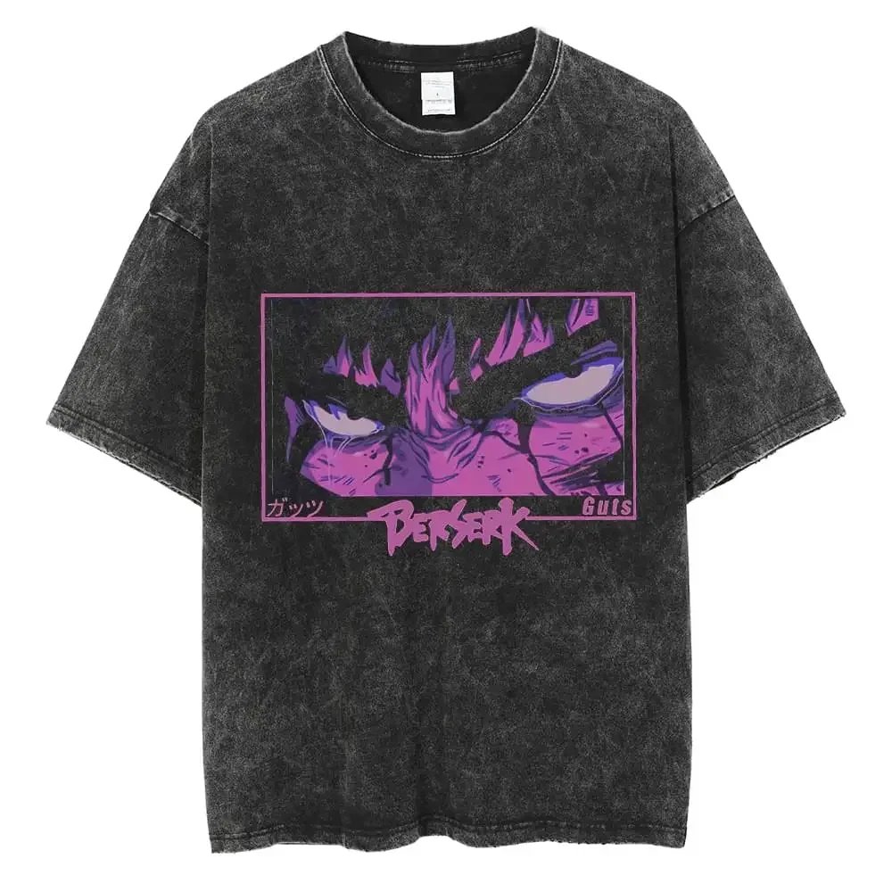 Anime Berserk T Shirt Guts Washed T-Shirt Summer Men Women Casual Loose Short Sleeve Harajuku Cotton TShirt Hip Hop Streetwear