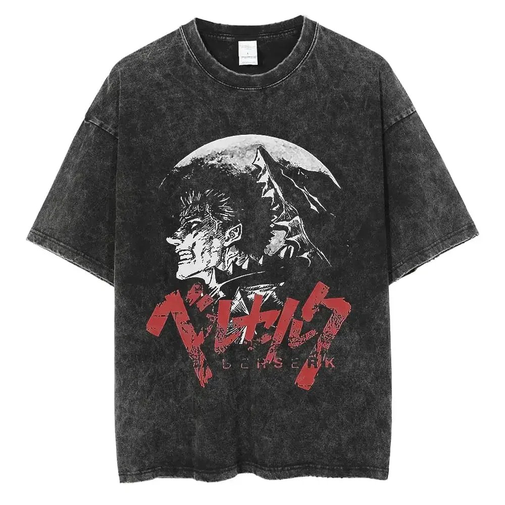 Anime Berserk T Shirt Guts Washed T-Shirt Summer Men Women Casual Loose Short Sleeve Harajuku Cotton TShirt Hip Hop Streetwear