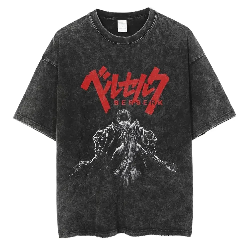 Anime Berserk T Shirt Guts Washed T-Shirt Summer Men Women Casual Loose Short Sleeve Harajuku Cotton TShirt Hip Hop Streetwear