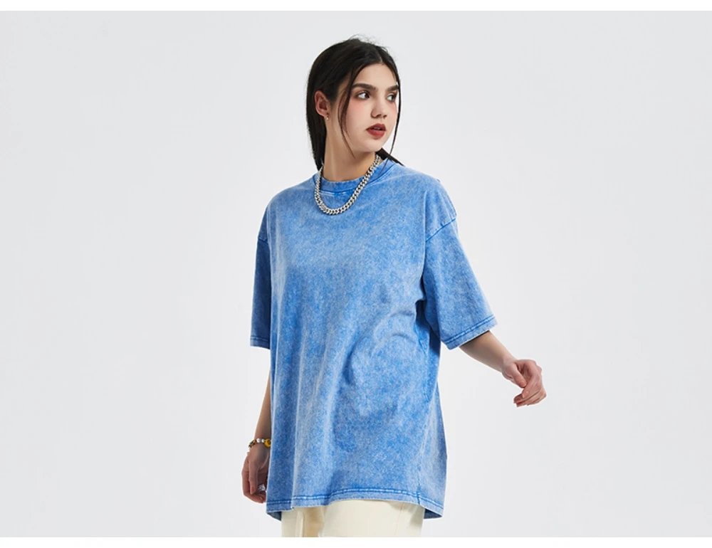 Plus Size Thick Heavy Womens Washed Vintage T-Shirt Summer Casual T Shirts Short Sleeve Loose Crewneck Cotton Tops for Women Men