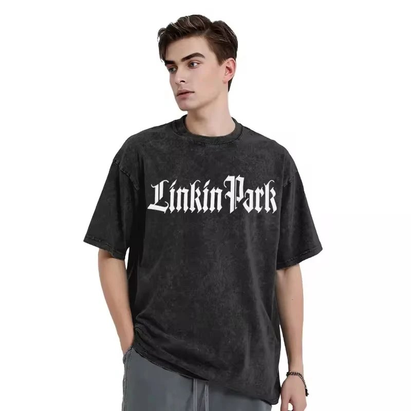 Washed Vintage T Shirt Linkinparks Music Hip Hop Casual T-shirts Oversize Rock Streetwear Cotton Summer Loose Top Tees Men Women