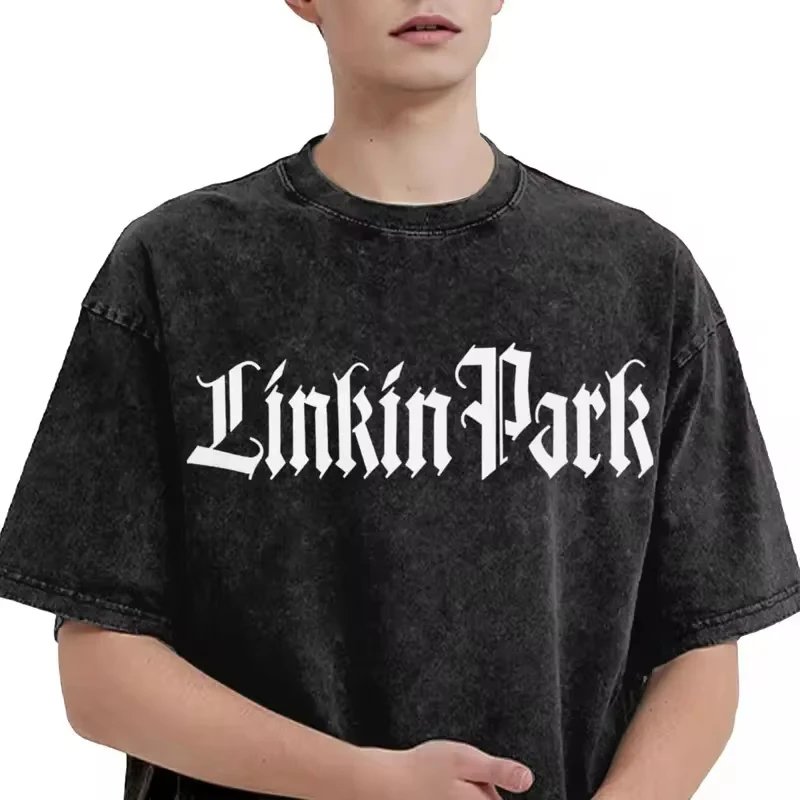 Washed Vintage T Shirt Linkinparks Music Hip Hop Casual T-shirts Oversize Rock Streetwear Cotton Summer Loose Top Tees Men Women