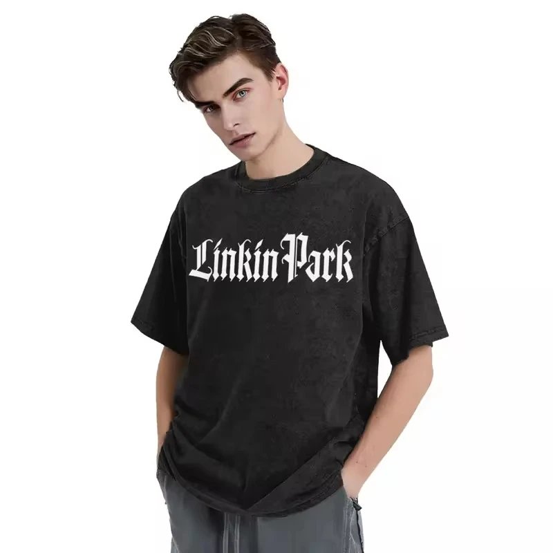 Washed Vintage T Shirt Linkinparks Music Hip Hop Casual T-shirts Oversize Rock Streetwear Cotton Summer Loose Top Tees Men Women