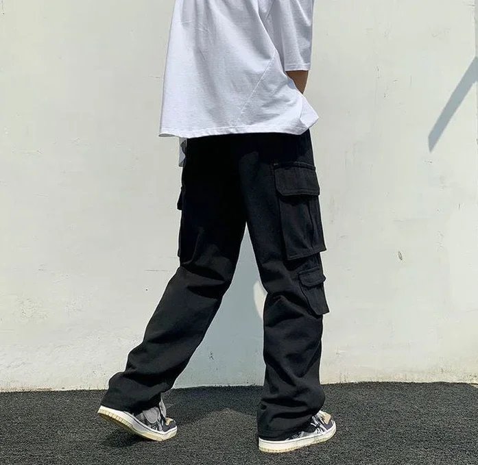 Cargo Pants for Men Wide Summer Trousers Man White Straight Street Big Size Nylon Cotton Regular Fit Harajuku Slacks Large Baggy
