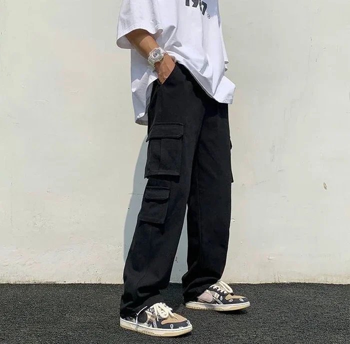 Cargo Pants for Men Wide Summer Trousers Man White Straight Street Big Size Nylon Cotton Regular Fit Harajuku Slacks Large Baggy