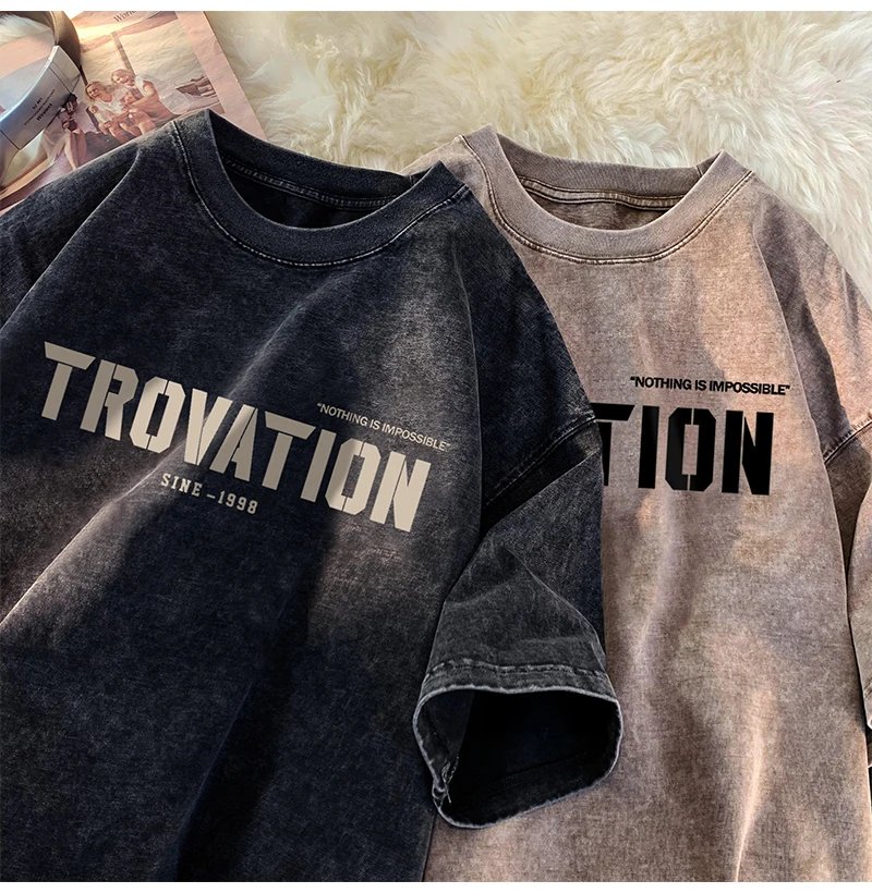 Men Tshirt Casual Baggy Short Sleeve T-shirt letter print Style Oversized T Shirt Unisex couple washed and distressed Clothing