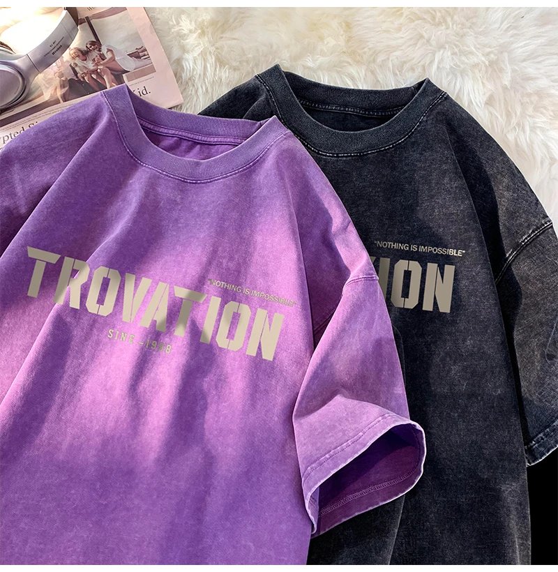 Men Tshirt Casual Baggy Short Sleeve T-shirt letter print Style Oversized T Shirt Unisex couple washed and distressed Clothing