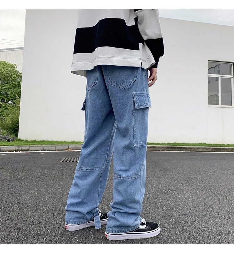 Men Wide Leg Jeans Hip Hop Casual Men's Straight Baggy Denim Pants Streetwear Skateboard Pant Neutral Trousers Plus Size S-5XL