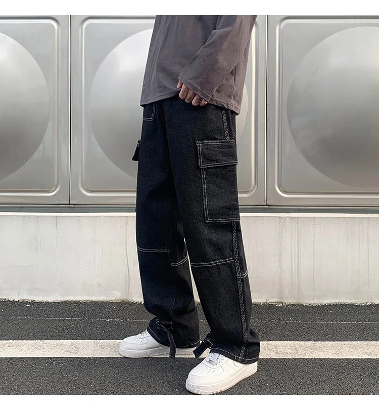 Men Wide Leg Jeans Hip Hop Casual Men's Straight Baggy Denim Pants Streetwear Skateboard Pant Neutral Trousers Plus Size S-5XL