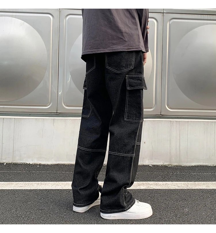 Men Wide Leg Jeans Hip Hop Casual Men's Straight Baggy Denim Pants Streetwear Skateboard Pant Neutral Trousers Plus Size S-5XL