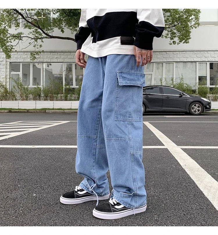 Men Wide Leg Jeans Hip Hop Casual Men's Straight Baggy Denim Pants Streetwear Skateboard Pant Neutral Trousers Plus Size S-5XL