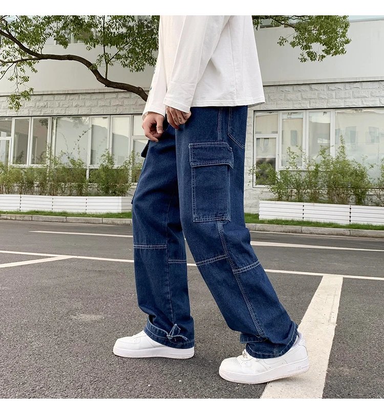 Men Wide Leg Jeans Hip Hop Casual Men's Straight Baggy Denim Pants Streetwear Skateboard Pant Neutral Trousers Plus Size S-5XL