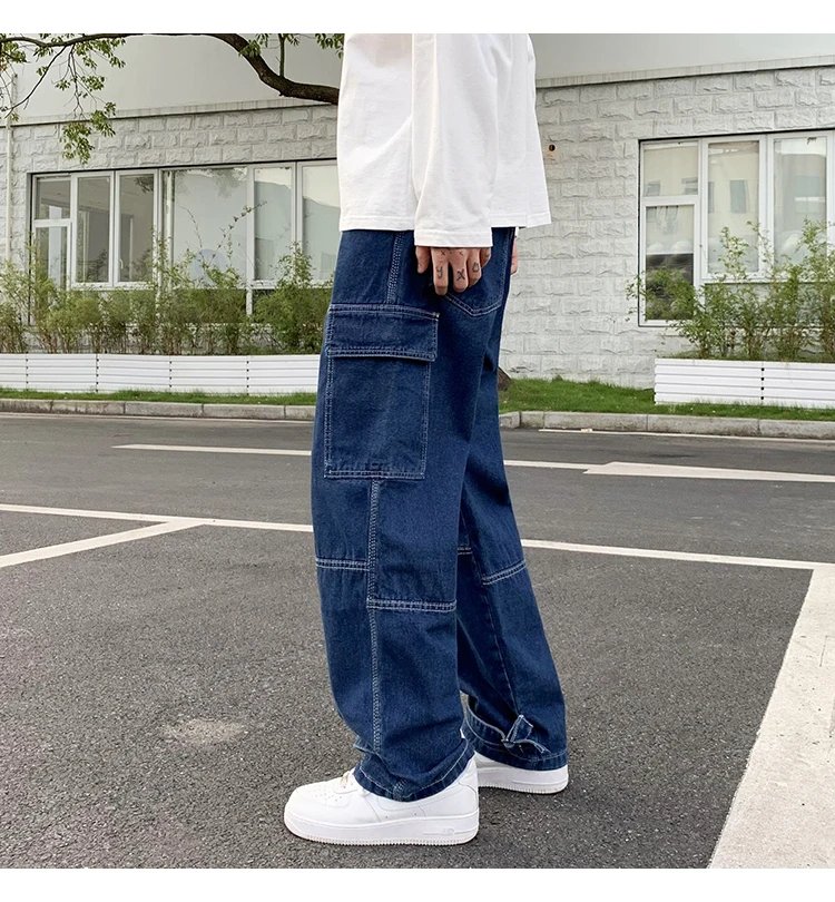 Men Wide Leg Jeans Hip Hop Casual Men's Straight Baggy Denim Pants Streetwear Skateboard Pant Neutral Trousers Plus Size S-5XL