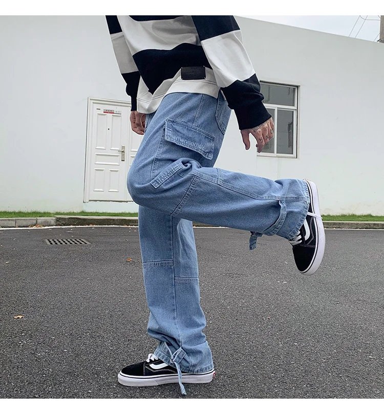 Men Wide Leg Jeans Hip Hop Casual Men's Straight Baggy Denim Pants Streetwear Skateboard Pant Neutral Trousers Plus Size S-5XL