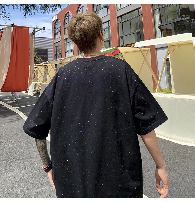 5 Colors Men's Glitter Tee Shirts Women Short Sleeve Oversized Chic Summer All-match T-Shirts Men Korean Daily Loose Tops