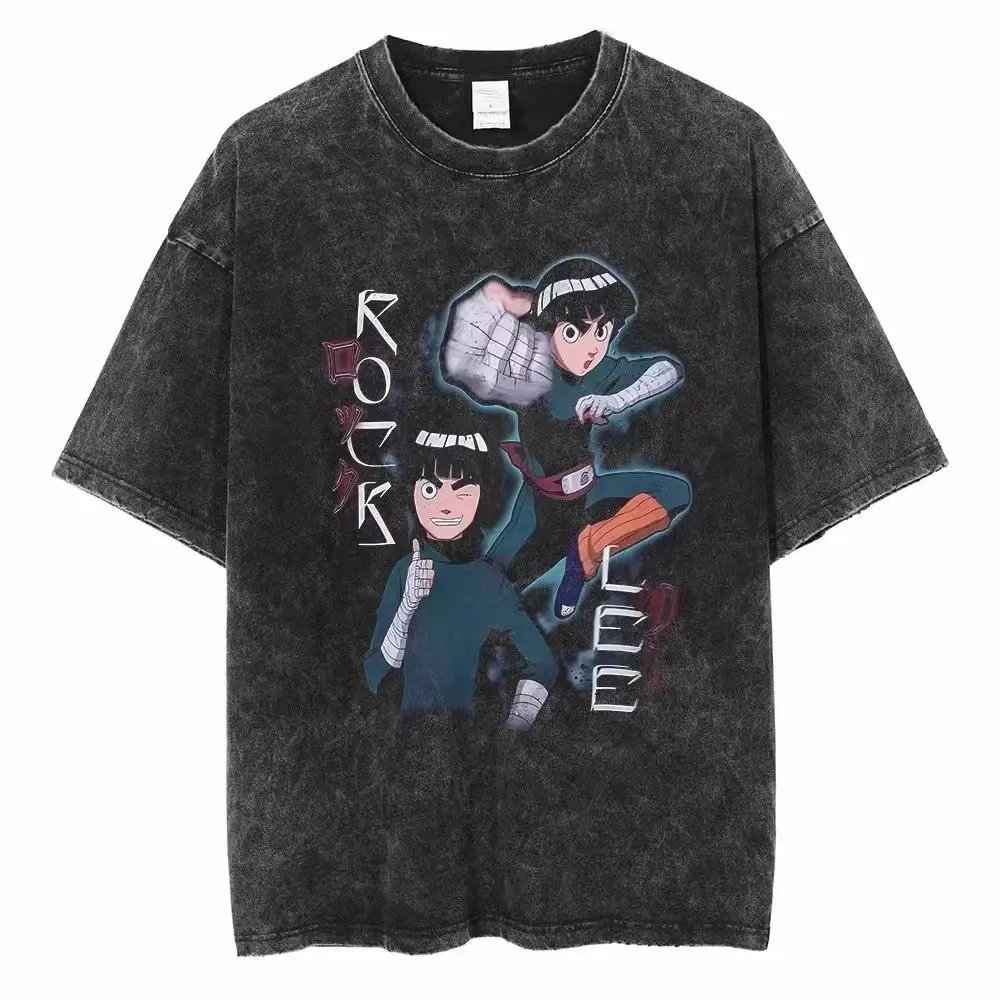 Japan Anime Print Oversize Cotton Mens Vintage TShirt Streetwear Harajuku Summer Black Short Sleeve Shirt Loose Cotton Tops Tees